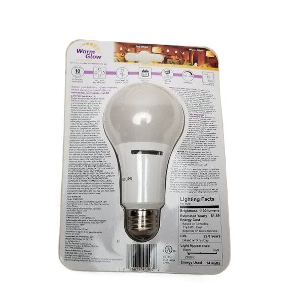 Philips LED Light Bulbs 2 Pack 14W 75W Replacement Warm Glow Dimmable Soft White - Picture 3 of 3